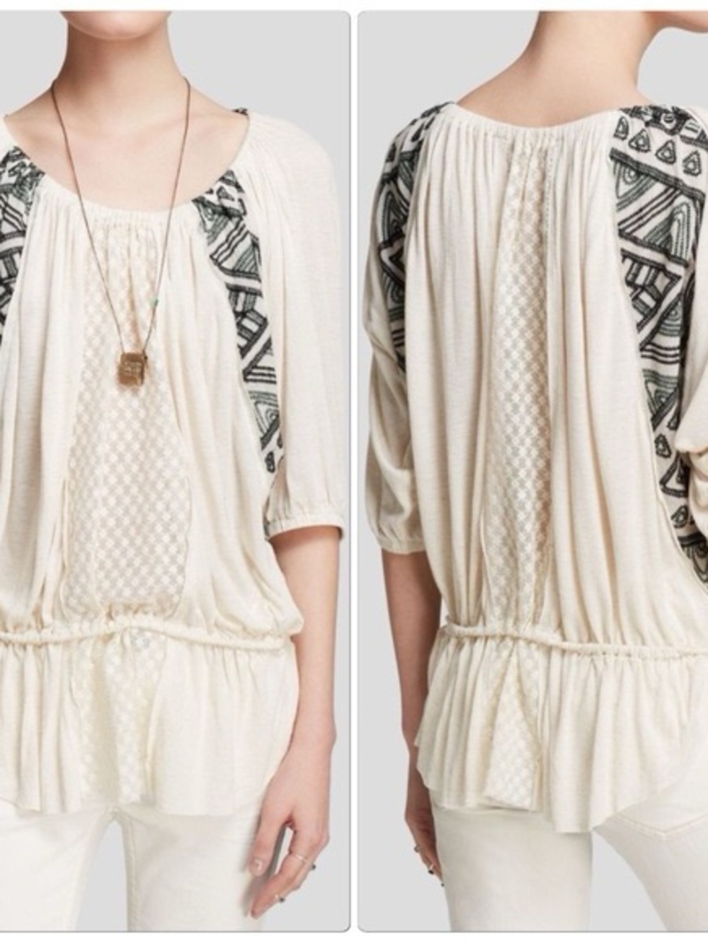 Free People New World Butterfly Boho Embroidered Top Size Medium